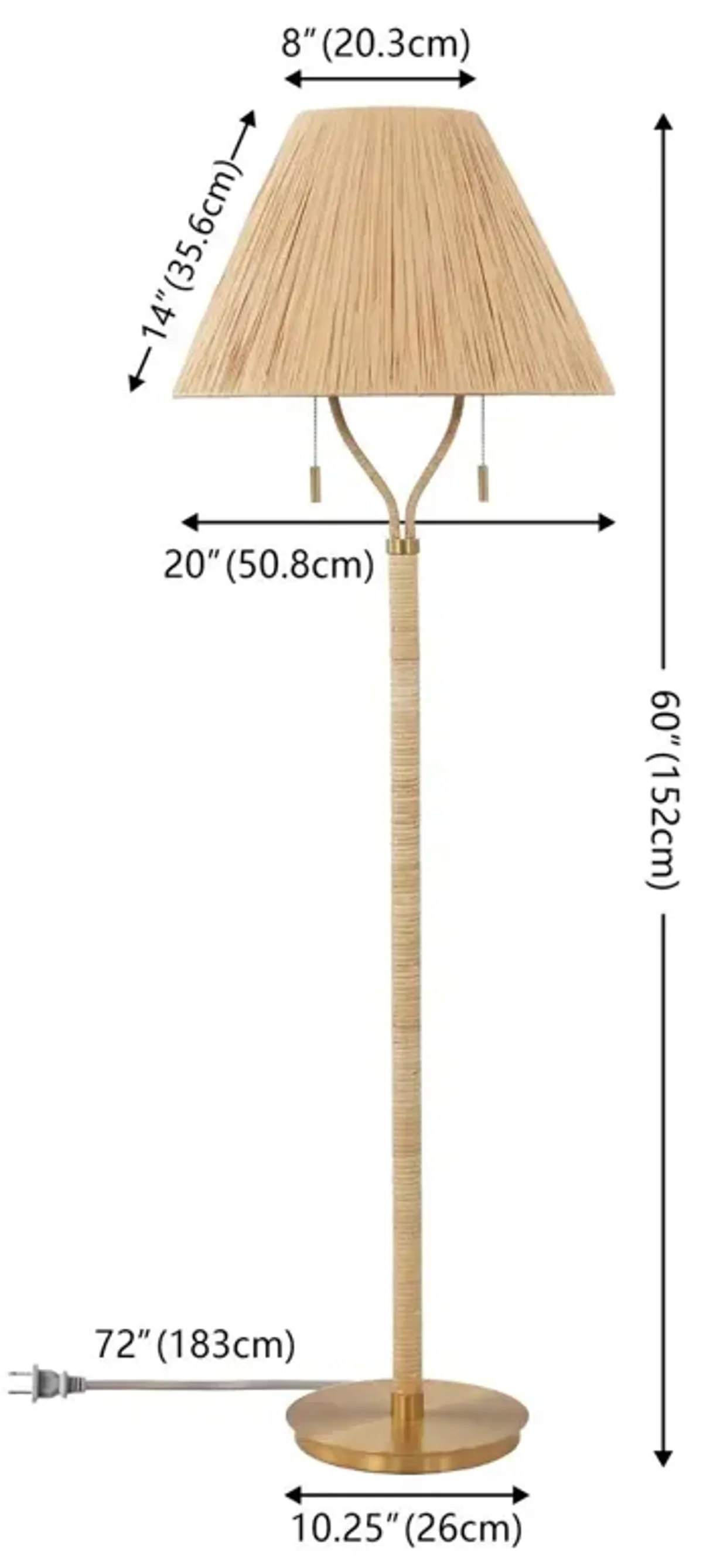 Torisa Iron/Rattan Floor Lamp - Natural/Gold