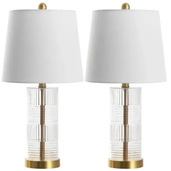 Set of 2 Glass Table Lamps - Clear/Brass