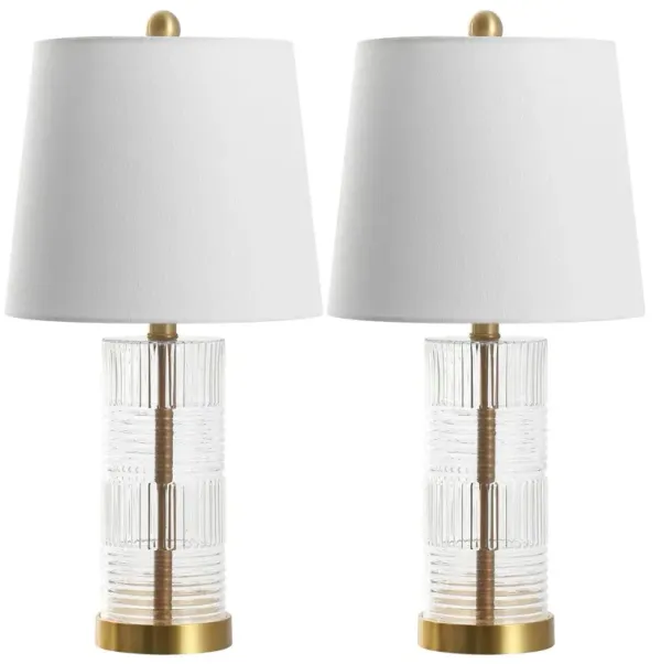Set of 2 Glass Table Lamps - Clear/Brass