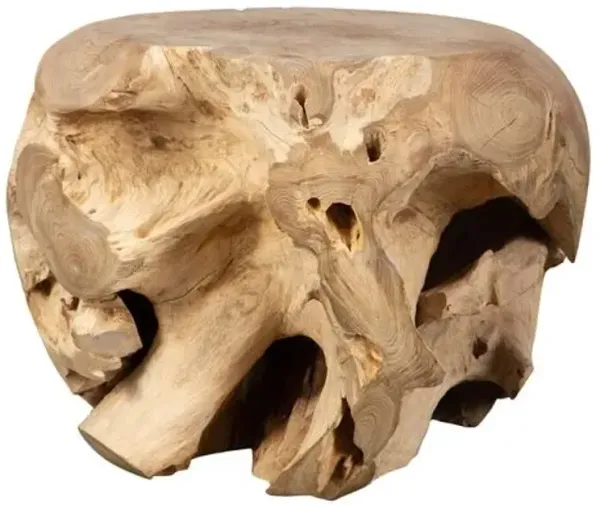 Ysella Teak Wood Side Table - Bleached Natural - Handcrafted - Brown