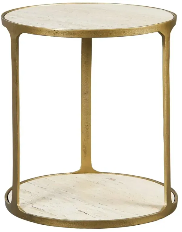 Leonie Travertine Side Table, Gold