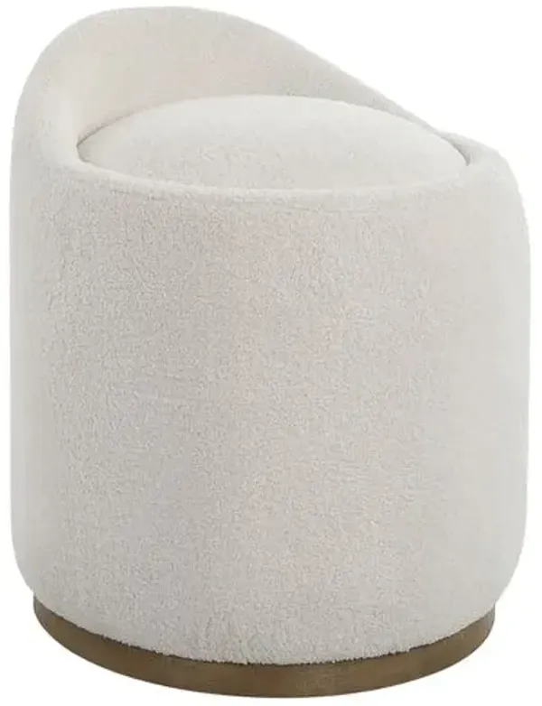 Carlo Faux Sheepskin Swivel Ottoman - White