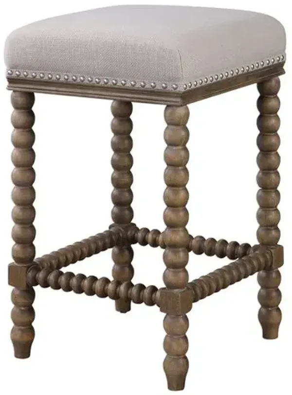 Kalina Linen Counter Stool - Walnut/White