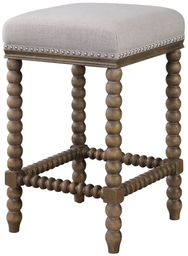 Kalina Linen Counter Stool - Walnut/White