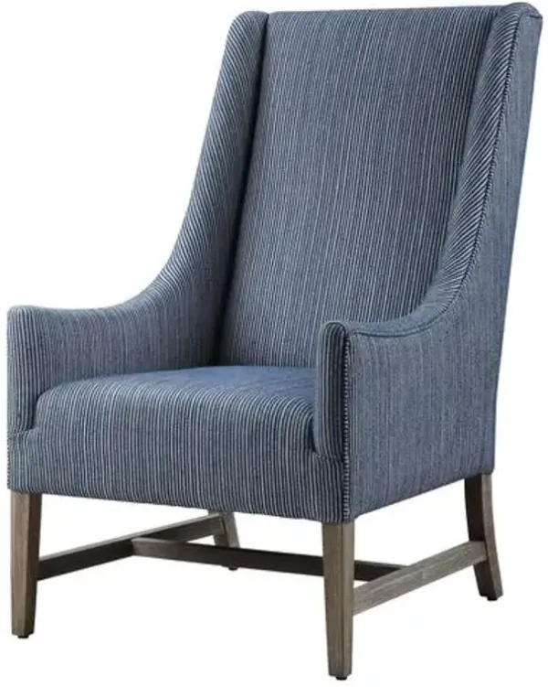 Augustine Wingback Linen Accent Chair - Blue/White, Comfortable, Durable