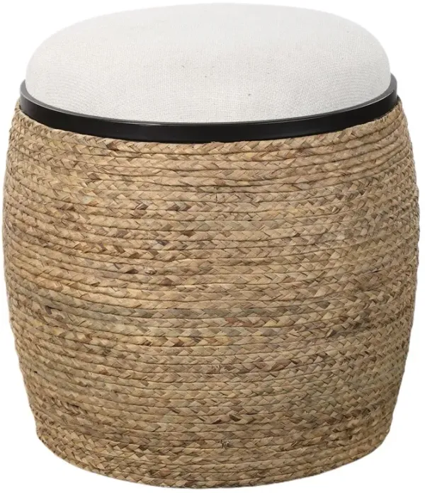 Niko Braided Straw Ottoman - Natural - Brown