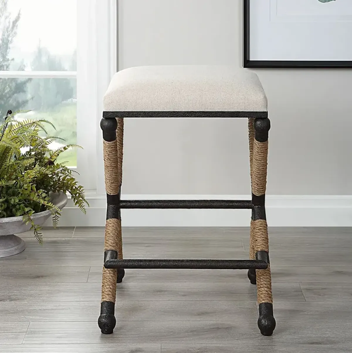 Leandra Flax Counter Stool, Oatmeal/Black/Natural