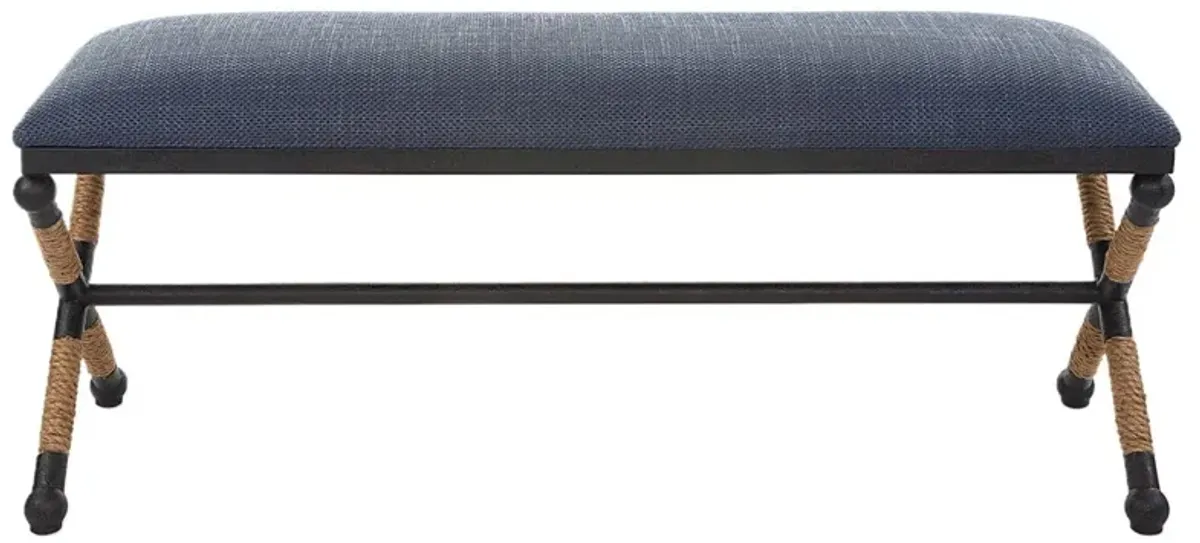 Leandra Textured Cotton/Rope Bench, Navy/Black/Natural