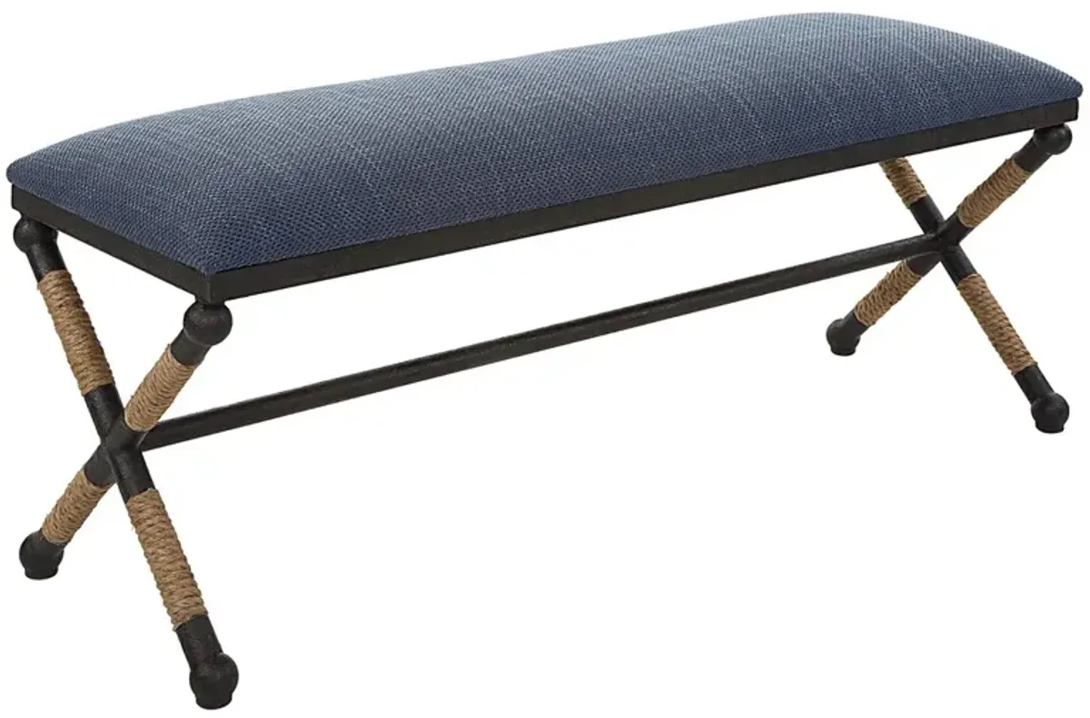 Leandra Textured Cotton/Rope Bench, Navy/Black/Natural