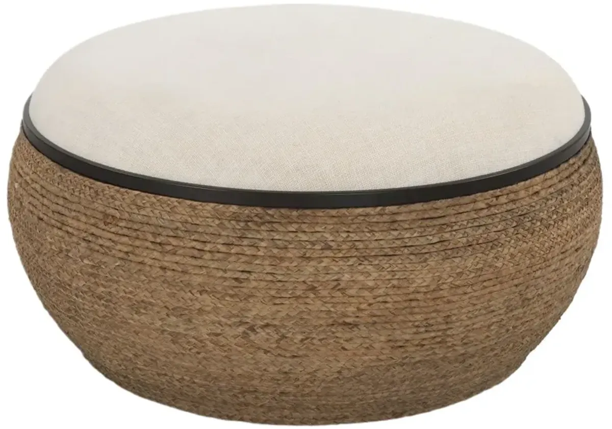 Niko Braided Straw Ottoman - Natural - Brown