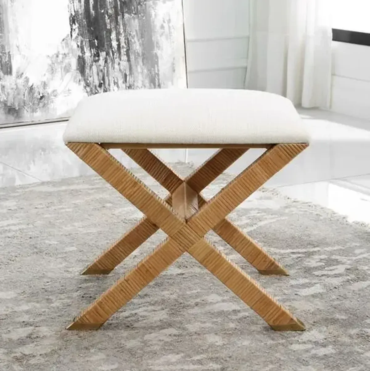 Aubrielle Small Rattan Bench - Brown/White - Multi