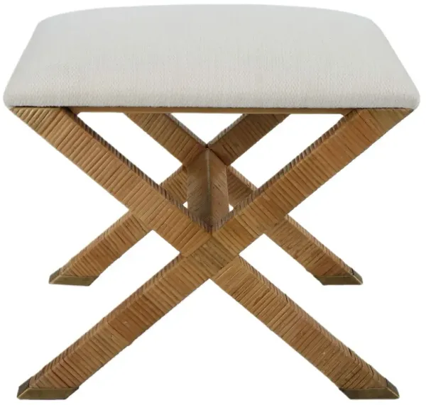 Aubrielle Small Rattan Bench, Brown/White