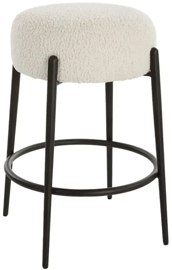 Cillian Faux Shearling Counter Stool, Black/White