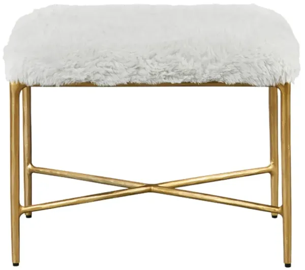 Dahlia Faux Sheepskin Small Bench, Gold/White