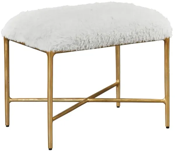 Dahlia Faux Sheepskin Small Bench, Gold/White