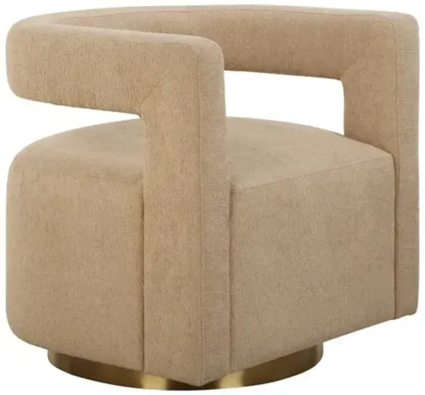 Elina Textured Boucle Swivel Chair - Brown