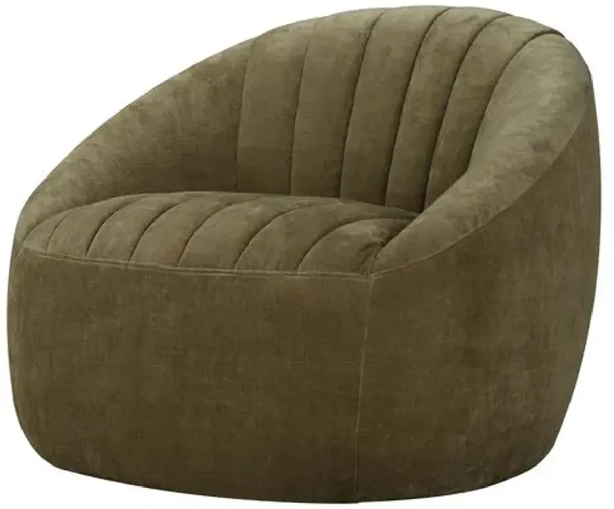 Jorja Channeled Chambray Chenille Swivel Chair - Green