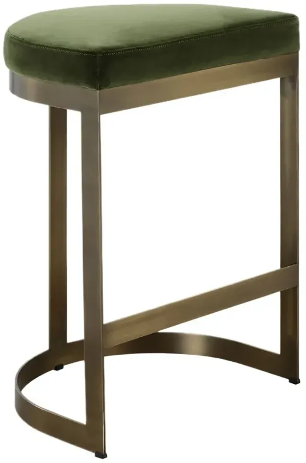 Noemi Velvet Counter Stool, Brass/Moss