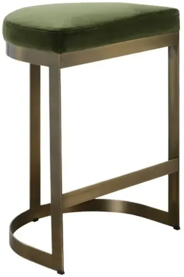 Noemi Velvet Counter Stool - Brass/Moss