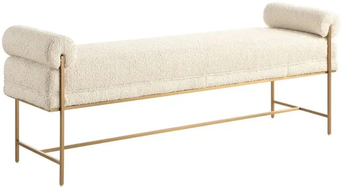 Corin Textured Boucle Bench, Brass/White