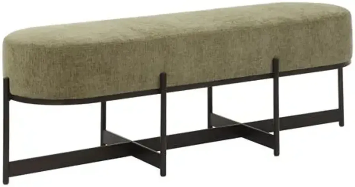 Meliora Textured Velvet Bench - Bronze/Green