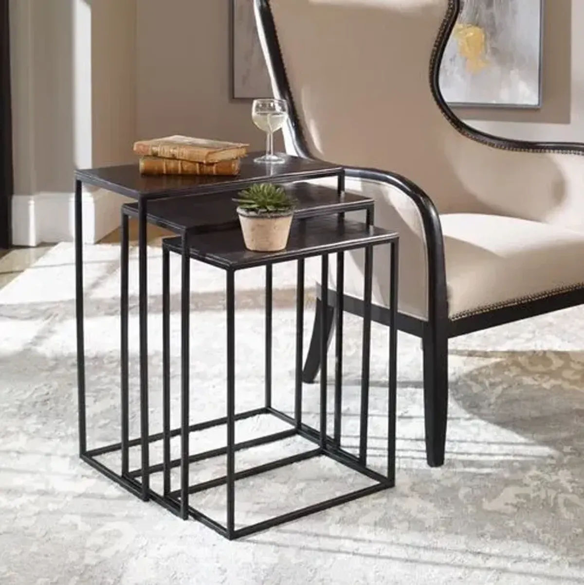 Set of 3 Ximena Nesting Tables - Black