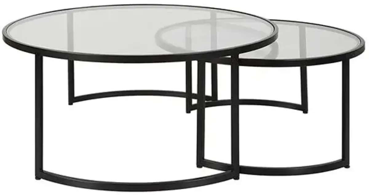 Set of 2 Benedicta Glass Nesting Coffee Tables - Black