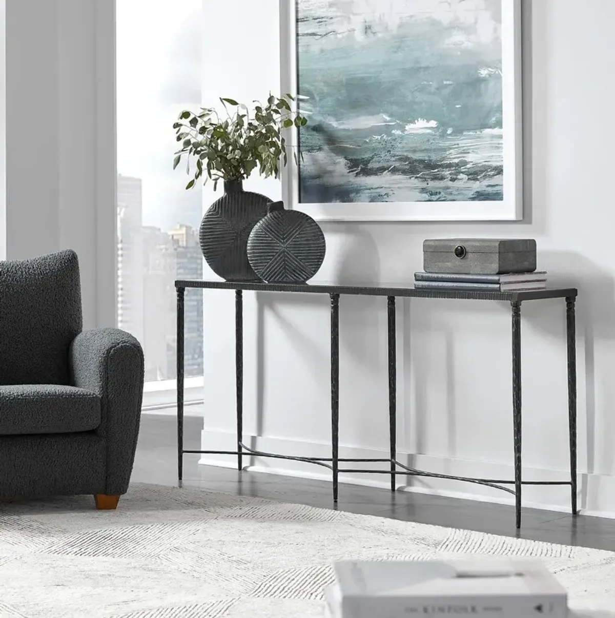 Aurembiaix Console Table, Black Iron