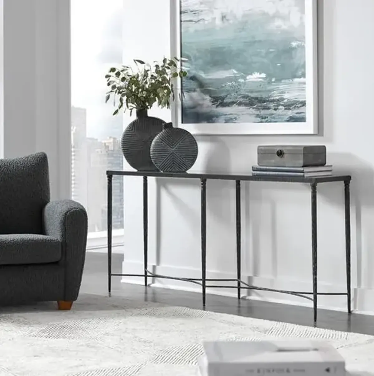 Aurembiaix Console Table - Black Iron