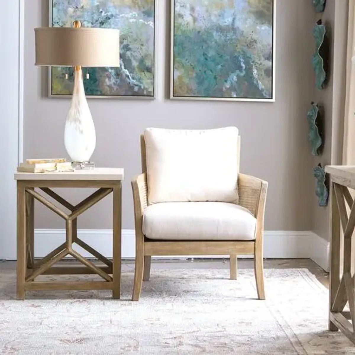 Harlan End Table - White/Natural - Handcrafted