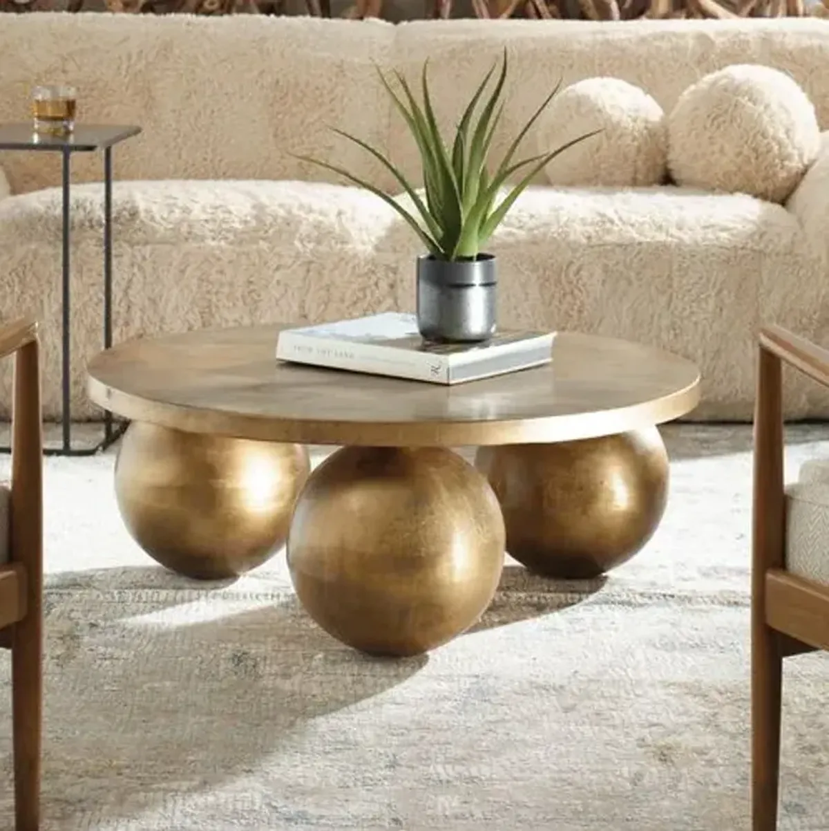 Gaspar 38" Round Aluminum Coffee Table - Gold