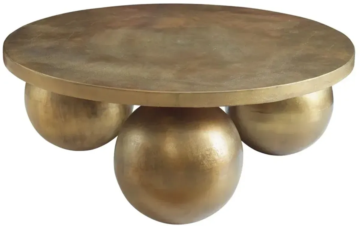 Gaspar 38" Round Aluminum Coffee Table, Gold