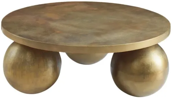 Gaspar 38" Round Aluminum Coffee Table, Gold