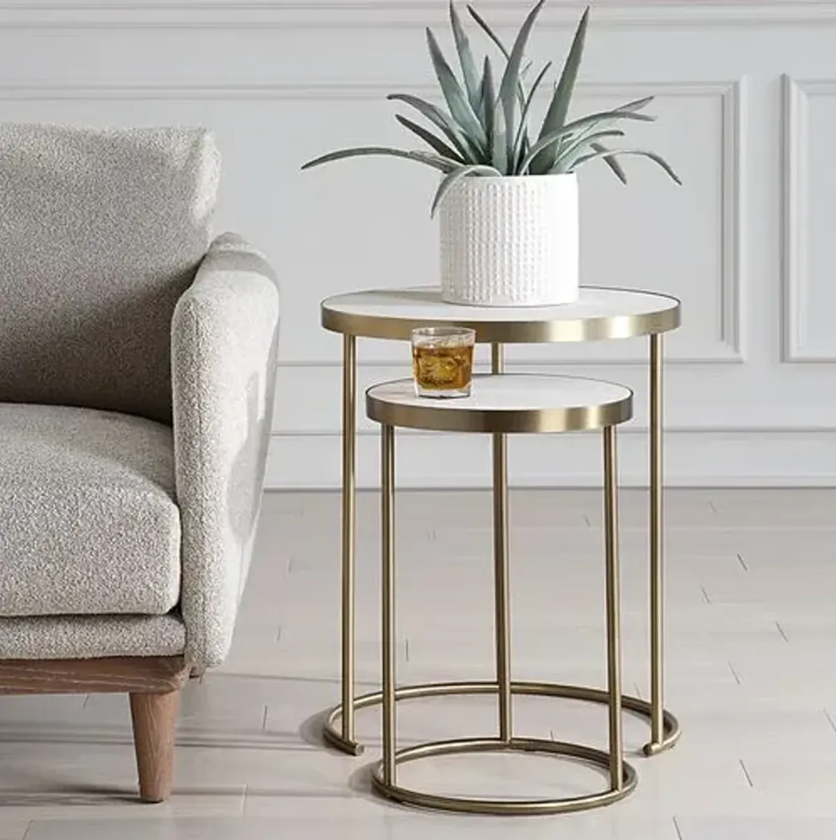 Set of 2 Emiliano Faux Shagreen Nesting Tables - White