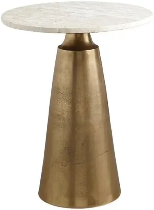 Rochelle Travertine Accent Table - Brass/Natural - Gold - 24Hx20Wx20D in