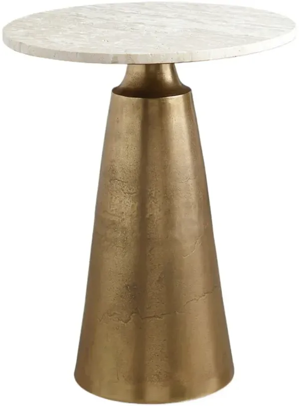 Rochelle Travertine Accent Table, Brass/Natural
