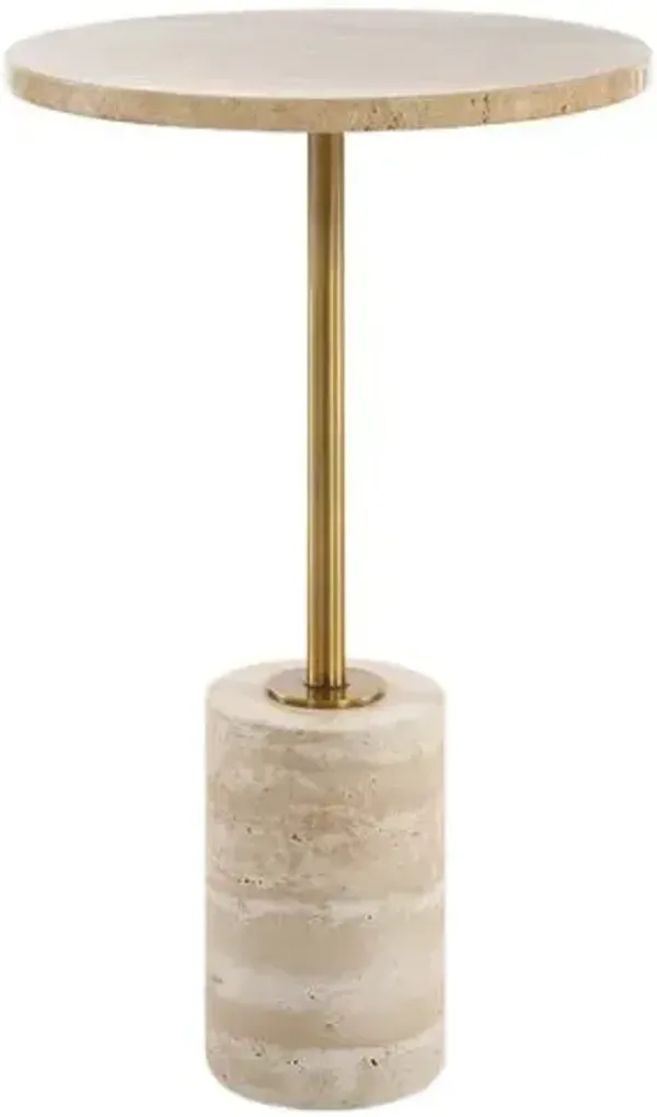 Amias Travertine Accent Table - Brass/Natural - Brown - 24Hx14Wx14D in