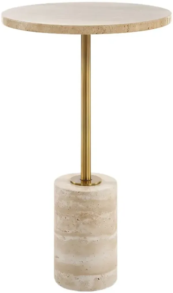 Amias Travertine Accent Table, Brass/Natural