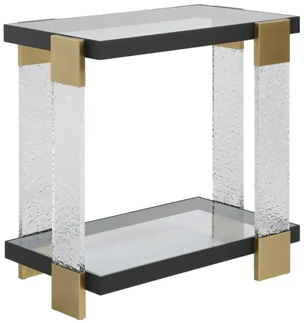 Lucian Side Table, Clear/Black/Brass