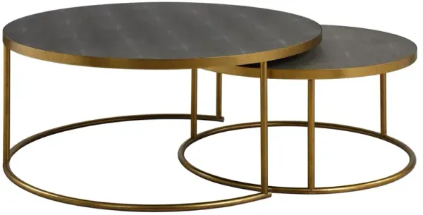 S/2 Emiliano Faux Shagreen Nesting Coffee Tables, Brass/Gray