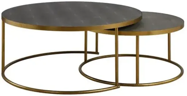 Set of 2 Emiliano Faux Shagreen Nesting Coffee Tables - Brass/Gray
