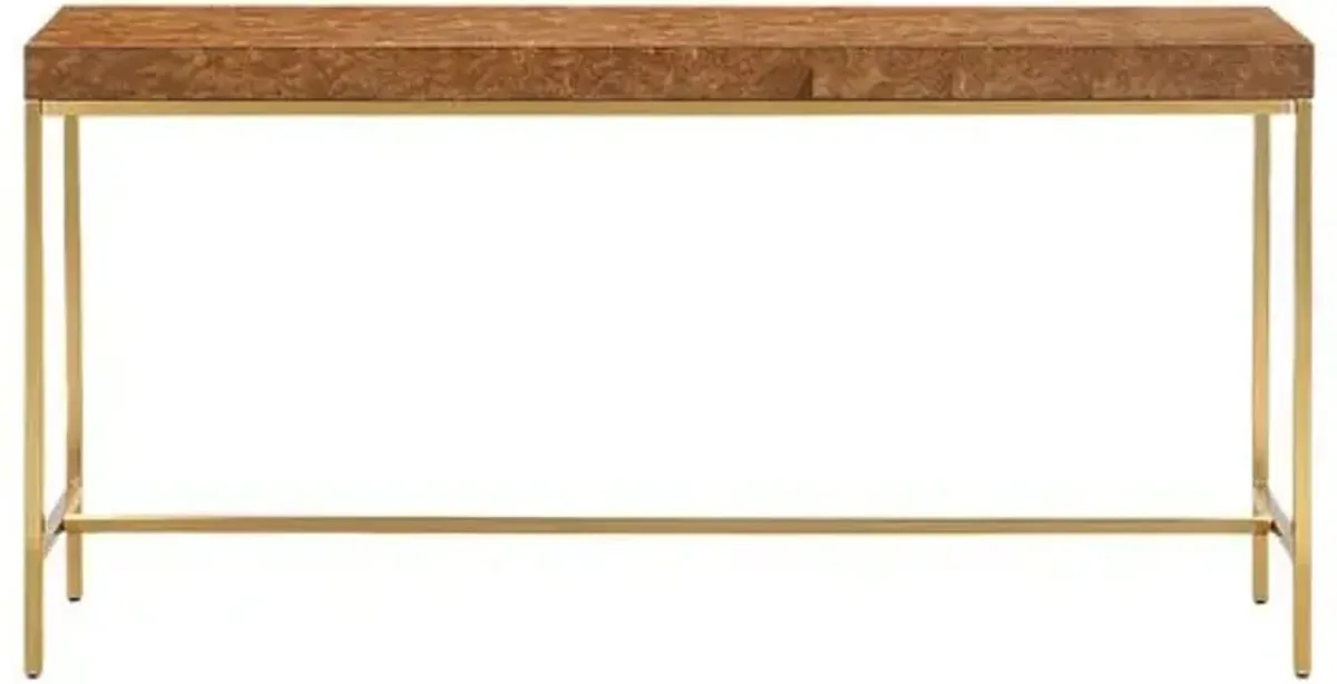 Domenico Burl Console Table - Brass/Natural - Brown