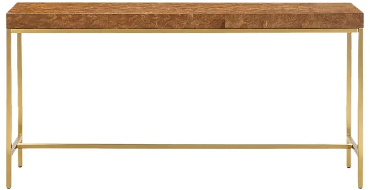 Domenico Burl Console Table, Brass/Natural