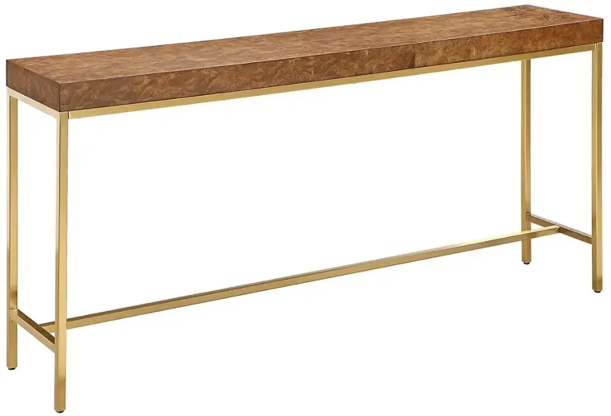 Domenico Burl Console Table, Brass/Natural