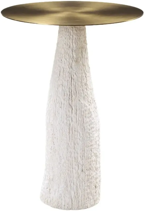 Kenji Sandstone Accent Table, Brass/White