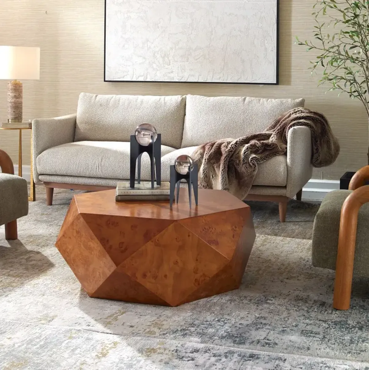 Leopold Geometric Burl Coffee Table, Natural