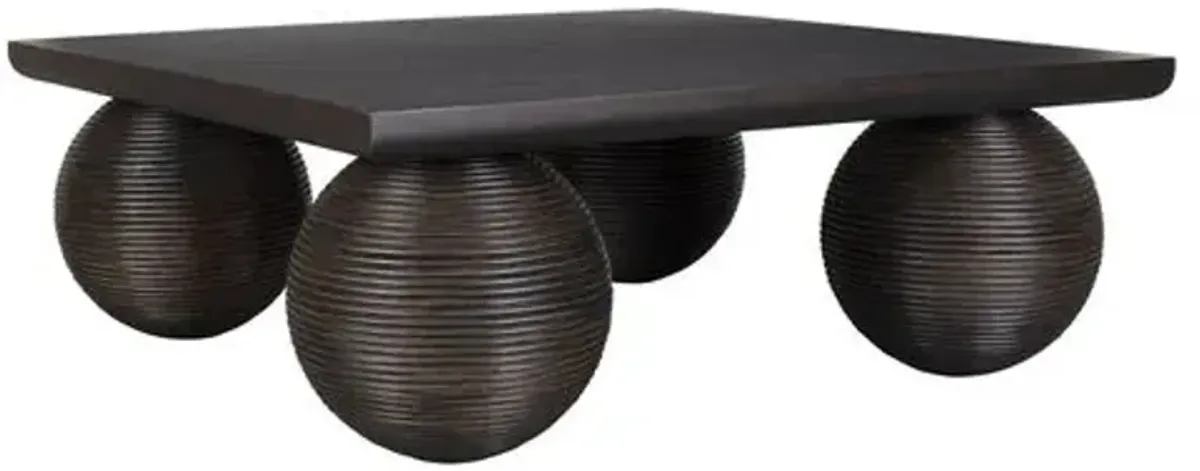 Vivian Sphere-Wrapped Rattan Coffee Table - Black