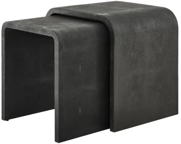 S/2 Ilaria Faux Shagreen Side Tables, Black/Gray