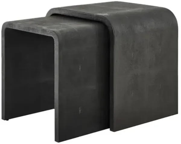 Set of 2 Ilaria Faux Shagreen Side Tables - Black/Gray
