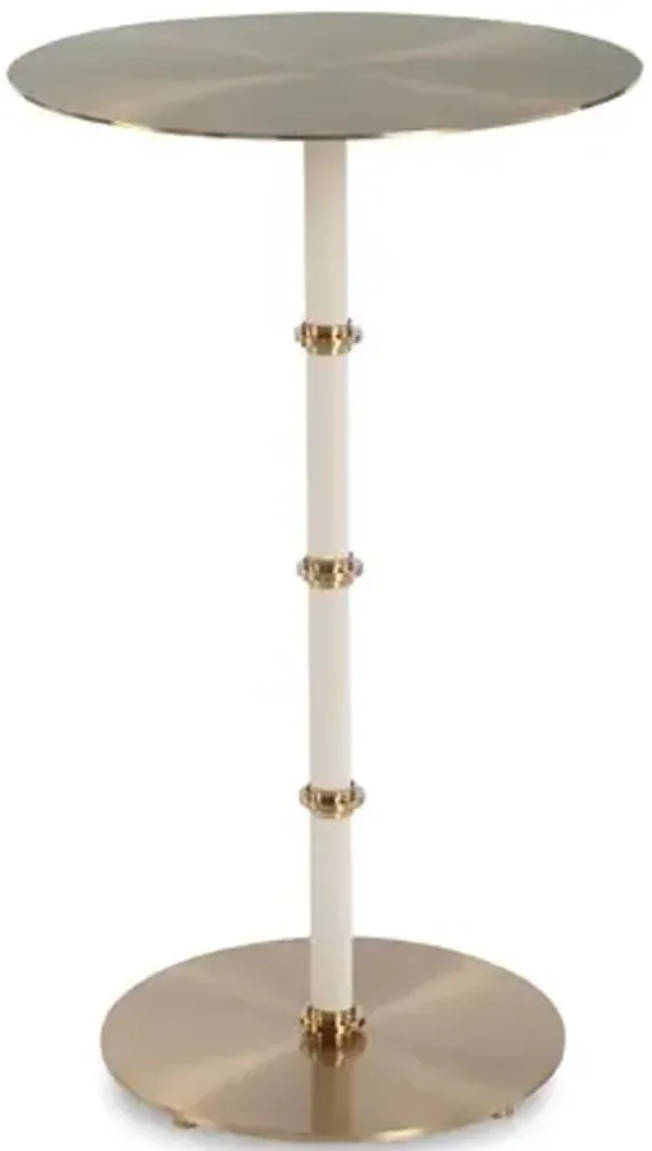 Ophelia Faux Shagreen Leather Accent Table - Brass/White - 24Hx14Wx14D in